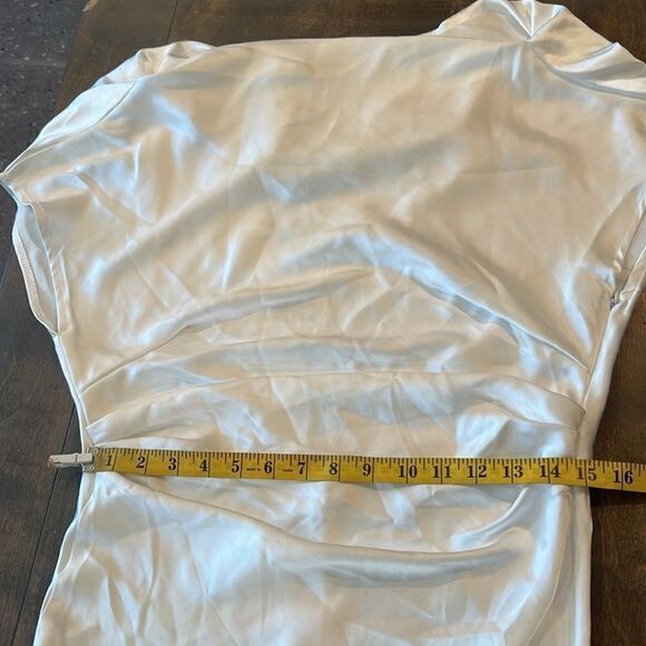 Gmettory Satin Cap Sleeve Ruched Back Dresses Elegant Ruched Waist Midi Dress - Picture 11 of 13